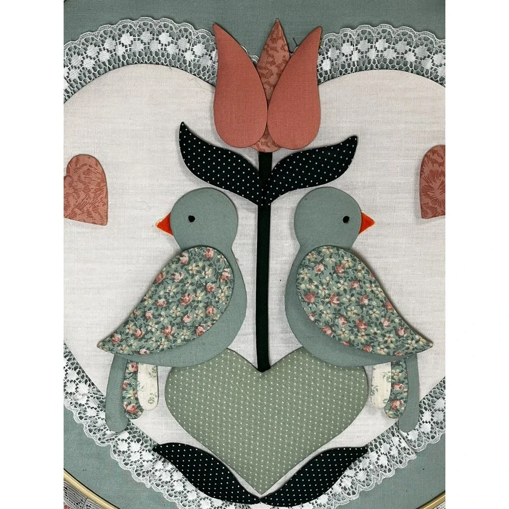 Vintage Circle Hoop Wall Art Needlework Birds Kitschy Nursery Decor 80's VGUC